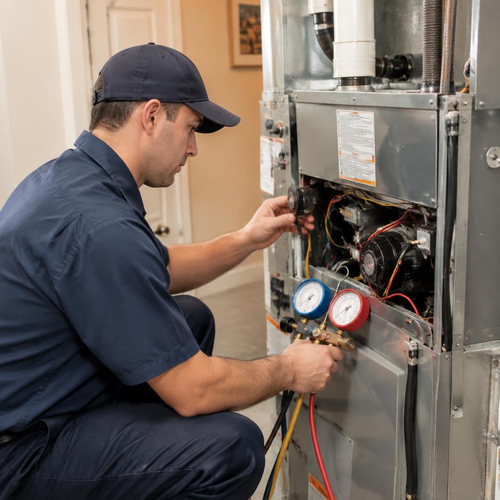 Técnico realizando mantenimiento preventivo a un sistema de calefacción